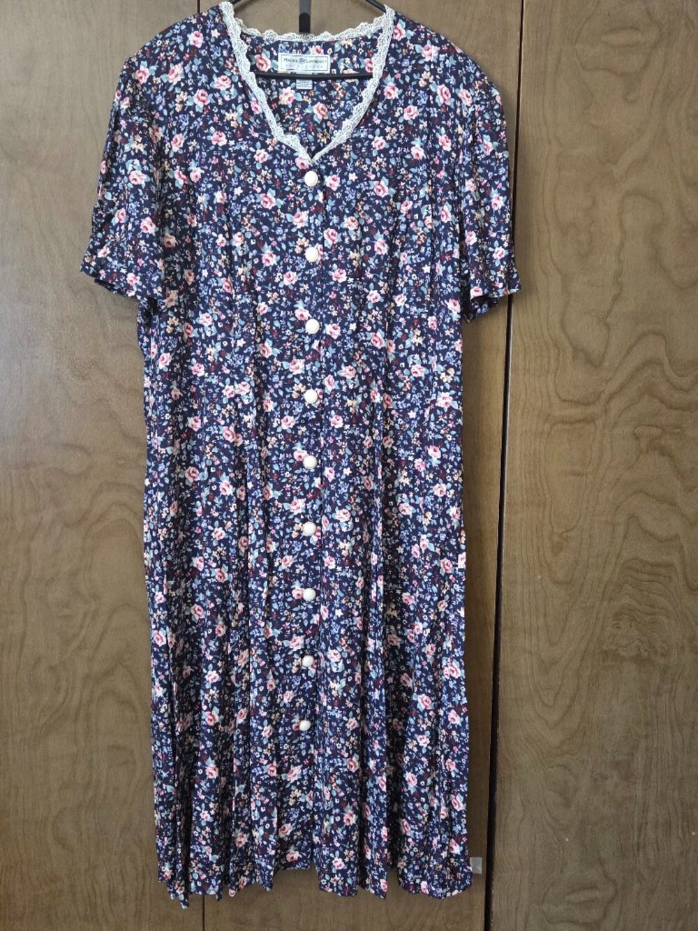 Vintage Plus Size Women's Blue Floral Maxi Dress